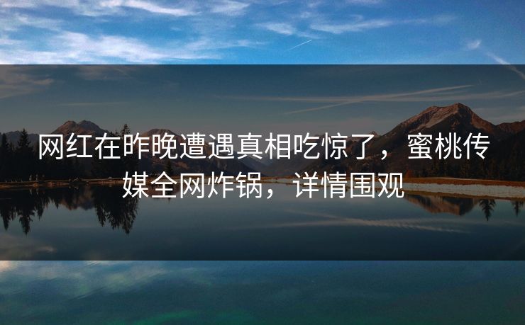 网红在昨晚遭遇真相吃惊了，蜜桃传媒全网炸锅，详情围观