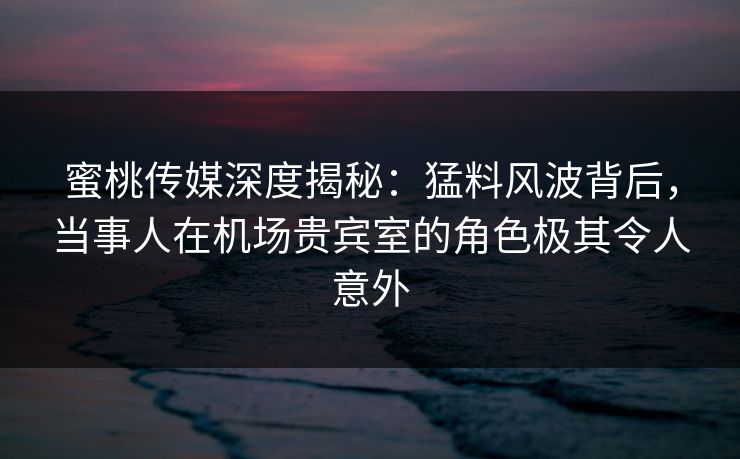 蜜桃传媒深度揭秘:猛料风波背后,当事人在机场贵宾室的角色极其令人意外 蜜桃传媒深度揭秘:猛料风波背后,当事人在机场贵宾室的角色极其令人意外