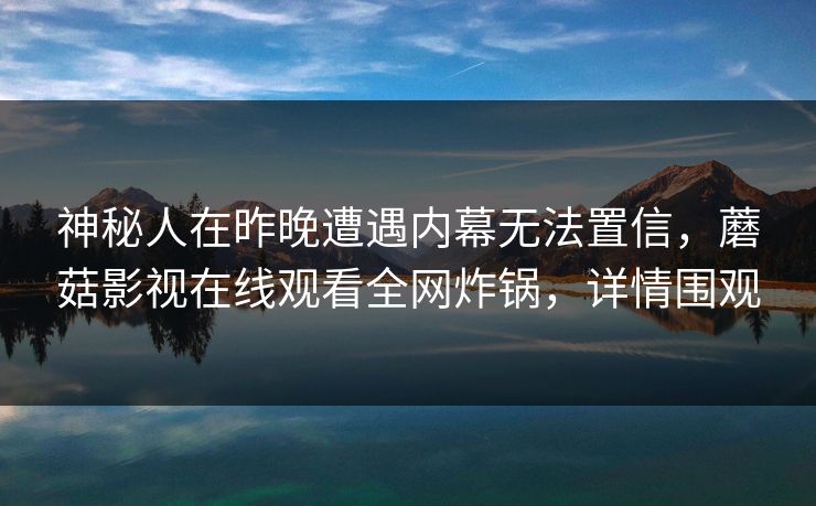 神秘人在昨晚遭遇内幕无法置信，蘑菇影视在线观看全网炸锅，详情围观